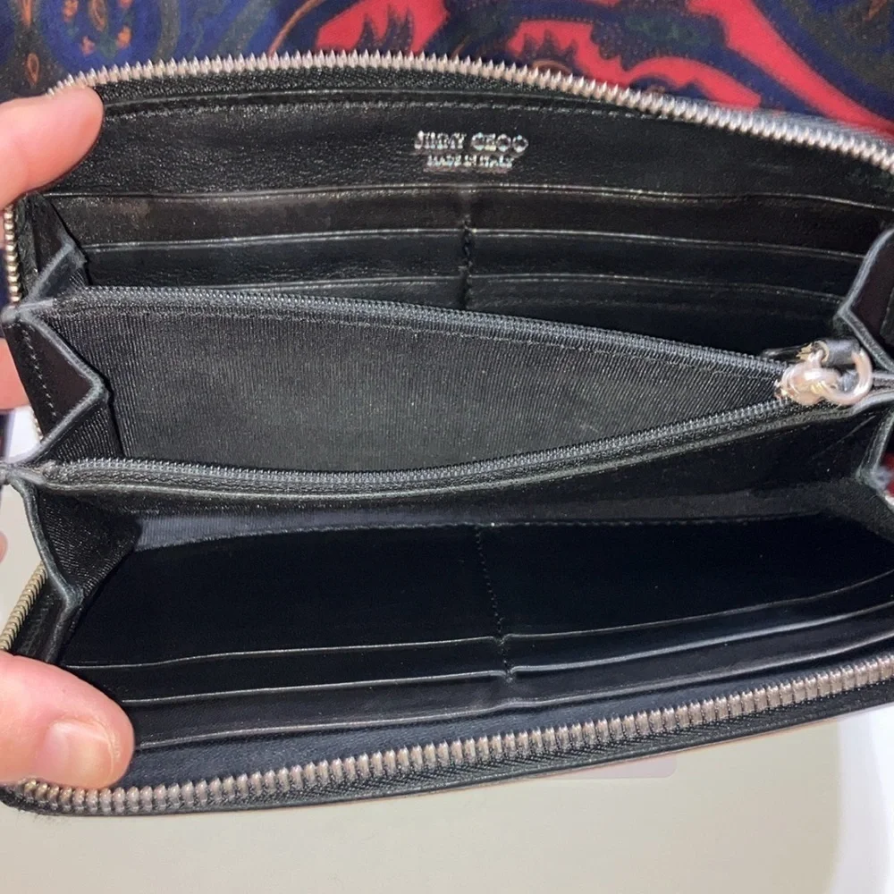 Jimmy Choo Black Long Wallet with Silver Stars with COA